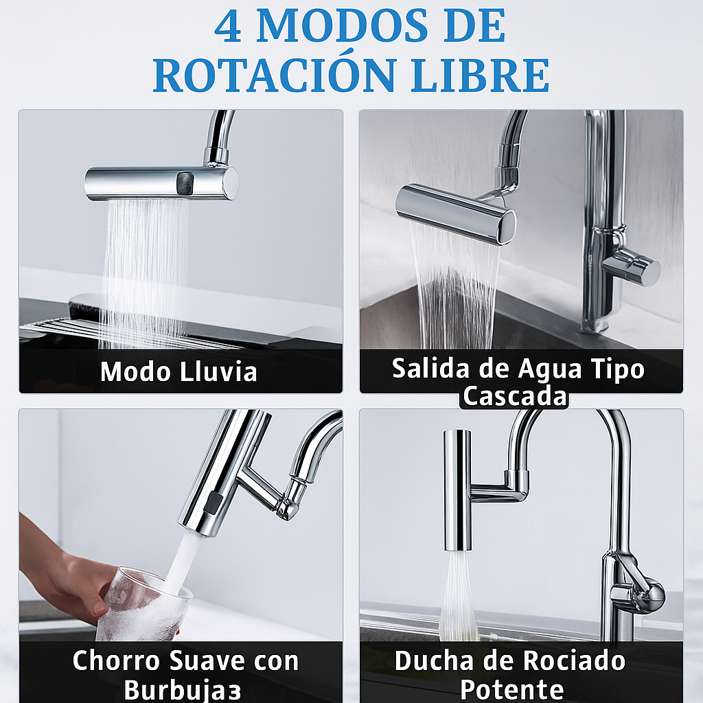 Grifo De Cocina 360 Cascada Lluvia 4en1